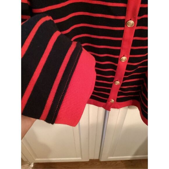 Talbots Plus Patch Pocket Cardigan Sz 3X Delfina Stripe Navy Red - Picture 5 of 9